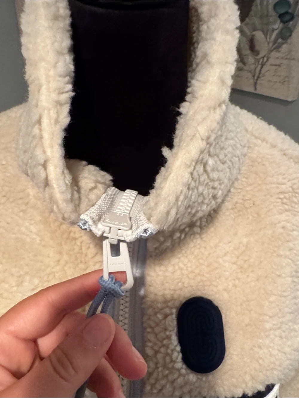 Coach Cream White Puffer Sherpa Jacket with Navy Pocket